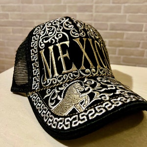 Unisex Mexikaner Gestickter Hut Silber MEXIKO - Gorra de MEXICO bordada con Hilo de plata Mexicana