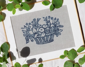 Fruit Basket Print by Maillol: a Hand-Block Wall Art Print in Natural Indigo Dye on Unbleached Irish Linen