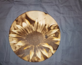 Sunflower Circle Wood Engraving
