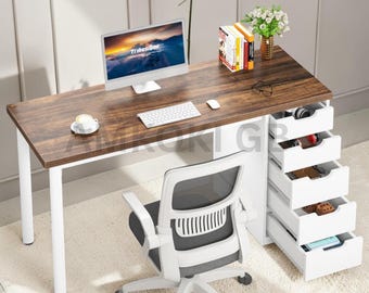 47 Zoll Computer Schreibtisch mit 5 Schubladen Moderner Schreibtisch Arbeitszimmer Bürotisch