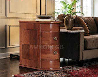 Rustic Narrow End Table with Drawers and Storage Shelf