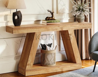 Farmhouse Console Table with Storage Rustic Entryway Accent