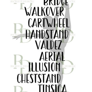 Acro Dance Word List SVG, Two Files Included - Words and Silhouette Designs, Dance Word List, Acro SVG, Acro Gymnast Shirt File, Cricut