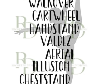 Acro Dance Word List SVG, Two Files Included - Words and Silhouette Designs, Dance Word List, Acro SVG, Acro Gymnast Shirt File, Cricut
