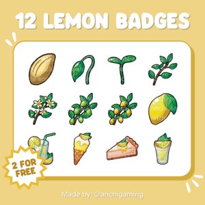 12 Cute Lemon Sub Badges/Bit Badges/Cheer Badges/Channel Points - Twitch Sub Badges Pack| Kawaii Citrus | Lemonade/Cheesecake/Ice Cream