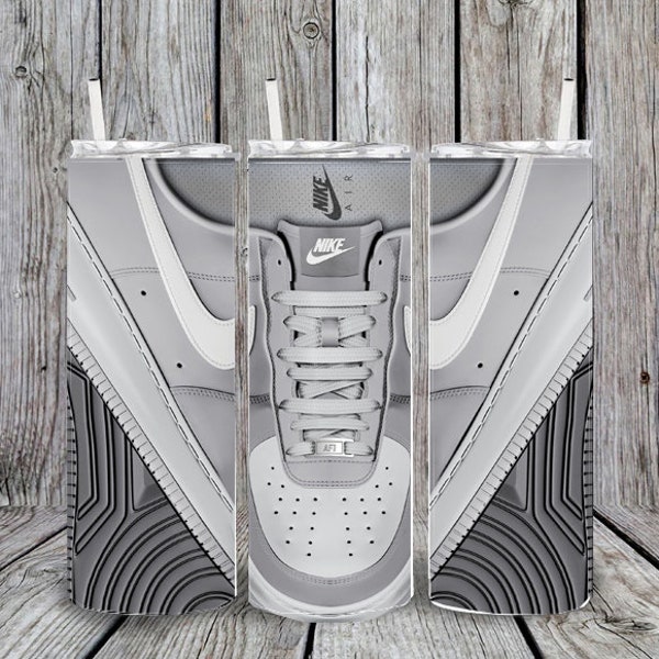 Nike Air Force One Grey White 20oz Tumbler Cup, Shoe, Gift for Guy, Gift for girl, shoe lover,with Straw