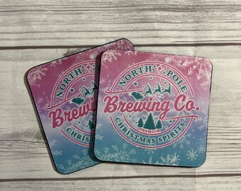 North Pole Brewing Co. Holiday Festive Coasters, Christmas Decoration, Christmas Gift
