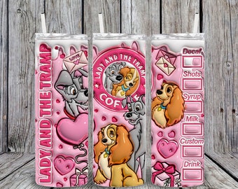 Lady and the Tramp Valentines 3D 20oz Tumbler, Dog Lover Cup, Gift, Valentines Day