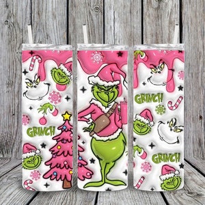 Grinch 3D Puff Christmas 20oz Tumbler Cup, Grinch fan, Grinch lover, Stanley, Gift, Girl, Candy Canes, Snowflakes