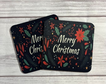 Merry Christmas Festive Coasters, Christmas Decoration, Christmas Gift