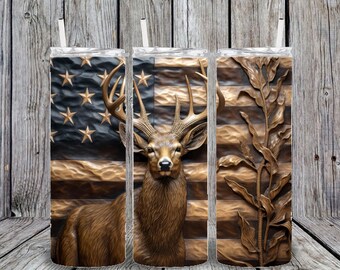 Hunting 3D Deer Flag 20oz Tumbler Cup, Flag, Gift for Guy, Gift for Girl, Hunter, with Straw