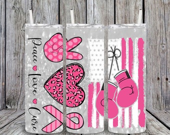 Breast Cancer 20oz Tumbler Cup, Cancer Survivor, Breast Cancer, Flag, Boxing Gloves, Fight