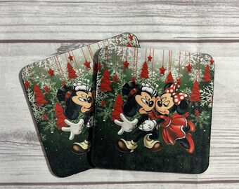 Christmas Cute Mickey Holiday Festive Coasters, Christmas Decoration, Christmas Gift