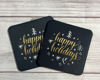 Happy Holidays Festive Coasters, Christmas Decoration, Christmas Gift