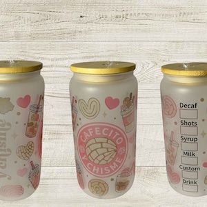 Cafecito y Chisme 16 oz Glass Tumbler Cup, Coffee lover, Coffee cup, Gift for her, Birthday present