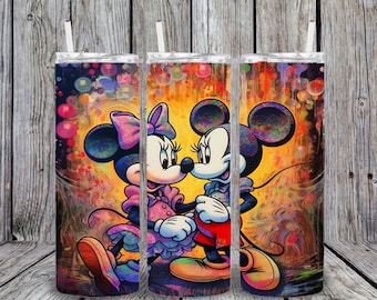 Mickey and Minnie Paint Style 20oz Tumbler, Disney Lover Cup, Gift, For Her, For Him
