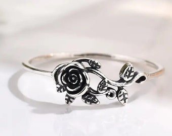 Anillo de rosa de plata de ley, anillo de rosa delicado, anillo de rosa 3D, regalo del día de San Valentín, anillo floral, joyería botánica, regalos románticos para la esposa