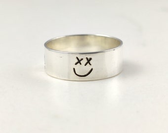 Smile Ring, Happy Face Ring, Marshmallow Ring, Personalized Ring, Handwriting Ring, Eternity Ring, Engraved Ring, Gift For Her