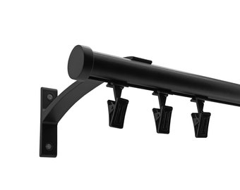 Black Modern ALUMINIUM Curtain rod Ø20mm with straight cup finials and frogs