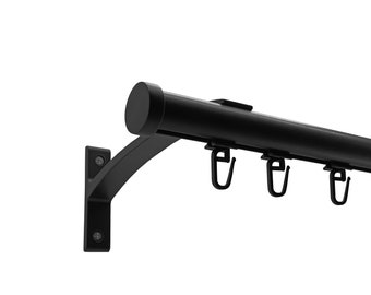Zwart modern aluminium gordijnroede 20 mm met haken