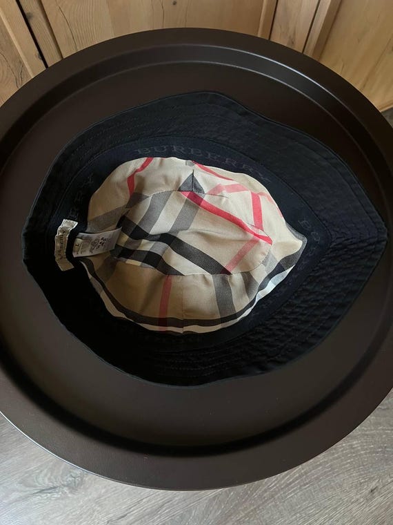 Vintage Burberry Panama Black Bucket Hat Nova Check Lining  display picture 2