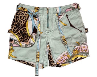 Vintage Roberto Just Cavalli abstract leopard animal painting print logo mini shorts size S