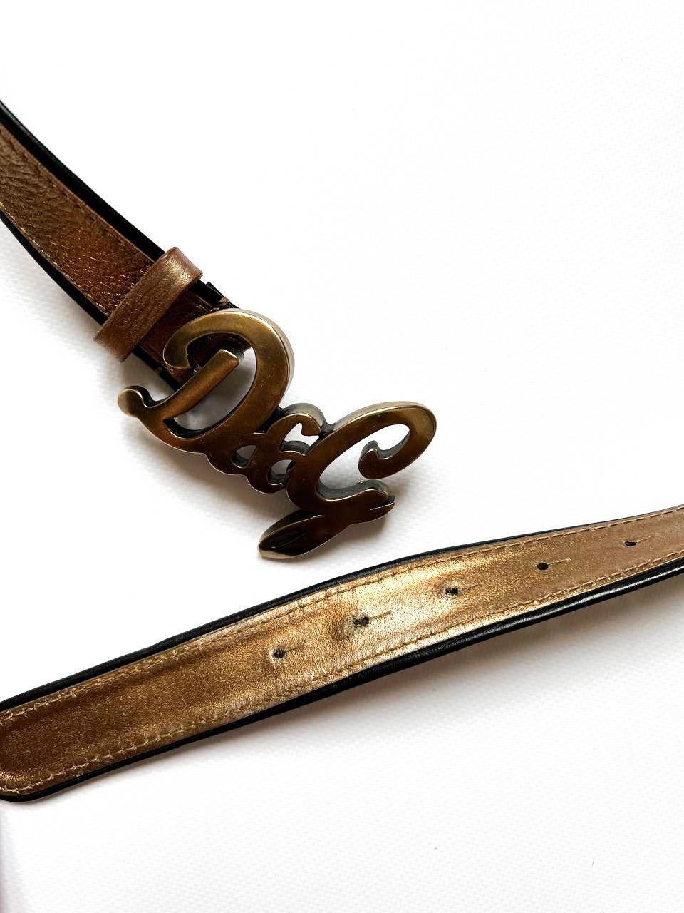 Rare Dolce & Gabbana Gold Rectangular Link vintage belt Vintage Rare Dolce Gabbana Gold Leather Logo Buckle Luxury  main image 2