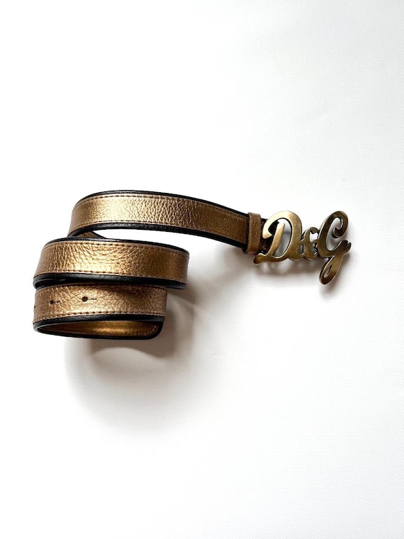 Vintage Rare Dolce Gabbana Gold Leather Logo Buckle Luxury  display picture 1