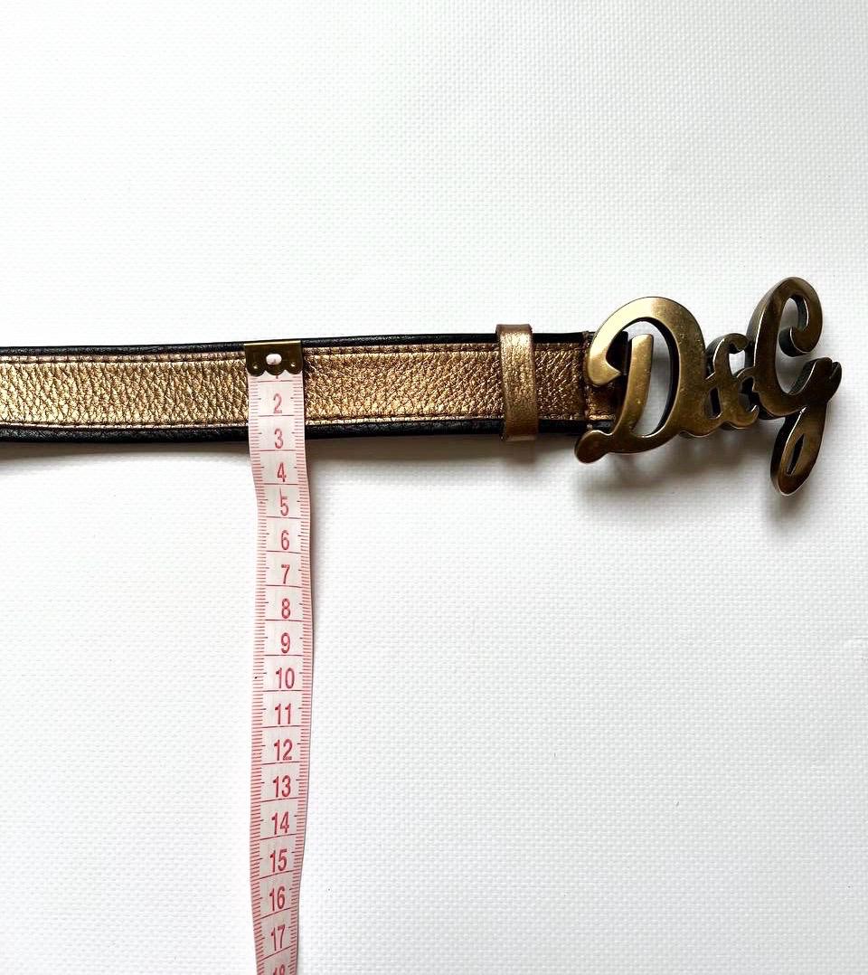 Vintage Rare Dolce Gabbana Gold Leather Logo Buckle Luxury Belt