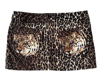 Vintage, zeldzame Dolce Gabbana minirok uit de jaren 2000 met D&G dierenprint en luipaardlogo, maat 26 40 XS S Y2K
