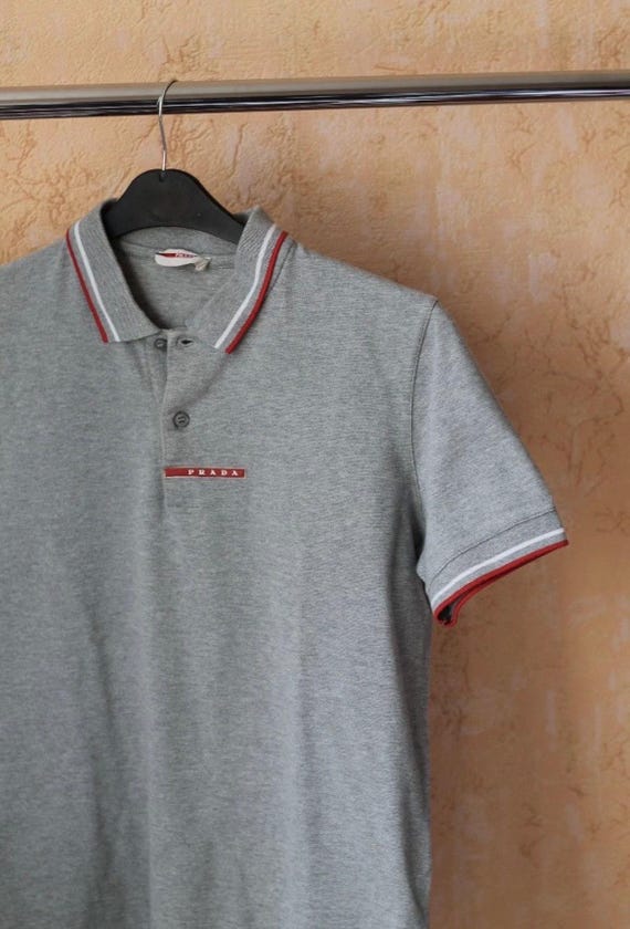 Vintage Prada Red Tab Gray Gray Polo T Shirt Size M Medium - Etsy