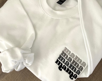 Embroidered Mama Sweatshirt, Tonal Mama Varsity Crewneck Sweater, Black and White Minimalist Pullover, Trendy Mom Gifts, Fall Sweater