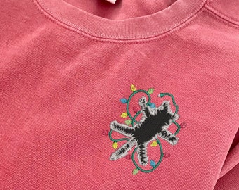 Embroidered Electrocuted Cat Christmas Lights Sweatshirt: Funny Holiday Pullover