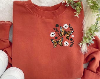 Embroidered Monarch Butterfly Sweatshirt