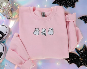 Embroidered Ghost Cat Sweatshirt