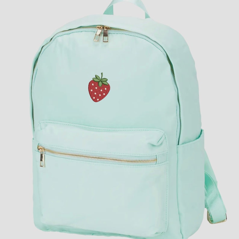 Embroidered Strawberry Backpack, Custom Stitched Backpack, Trendy Fruit