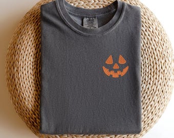 Embroidered Minimalist Pumpkin Face Tee