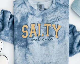 Bluza z haftem "Salty", okrągły dekolt w stylu plażowym, sweter w stylu preppy