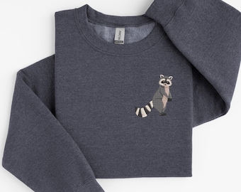 Embroidered Raccoon Crewneck Sweatshirt: Wildlife Nature Lover Gift