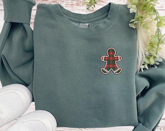 Embroidered Plaid Print Gingerbread Cookie Sweatshirt