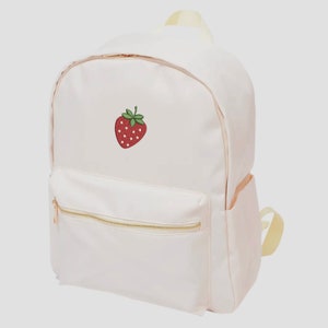 刺繍入りストロベリーバックパック、カスタムステッチバックパック、トレンディなフルーツブックバッグ、ミニマリストの大人と子供用バックパック、女の子のスクールバッグ