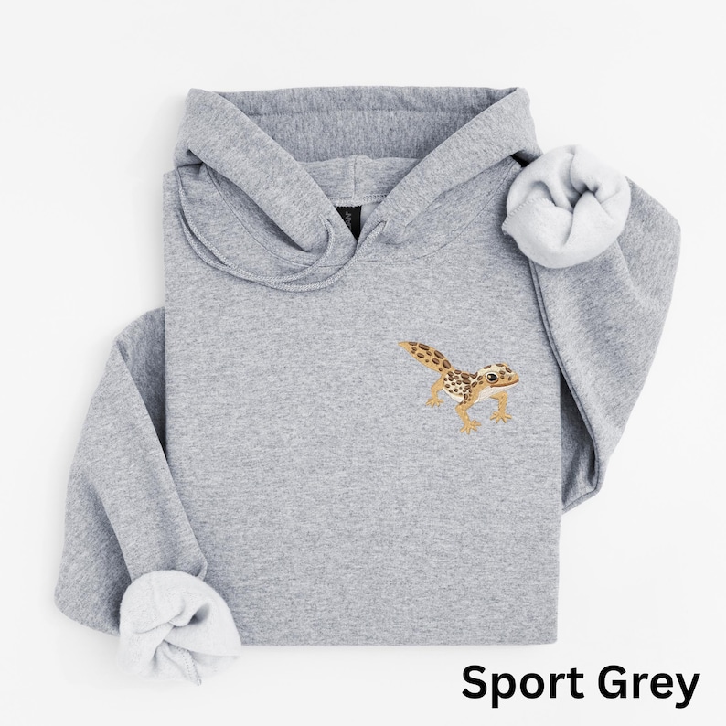 Sudadera con capucha de gecko leopardo bordado: sudadera para amantes de los reptiles imagen 6