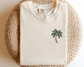 Embroidered Garment Dyed Palm Tree T-shirt