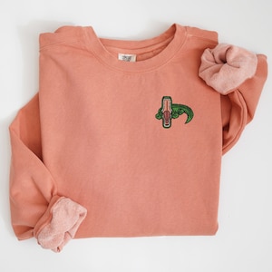 Embroidered Alligator Sweatshirt, Funny Gift for Reptile Lover, Gift for Exotic Pet Owner, Unisex Varsity Crewneck Pullover, Comfort Colors