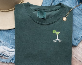 Embroidered Martini Shirt, Funny "Tini Time" Drinking Tshirt, Trendy Cocktail Tee for Happy Hour, Girls Night Out Top, Booze and Besties