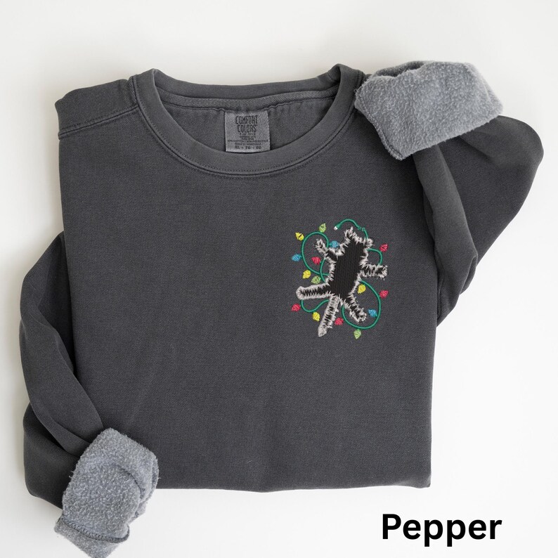 Embroidered Electrocuted Cat Christmas Lights Sweatshirt: Funny Holiday Pullover image 5