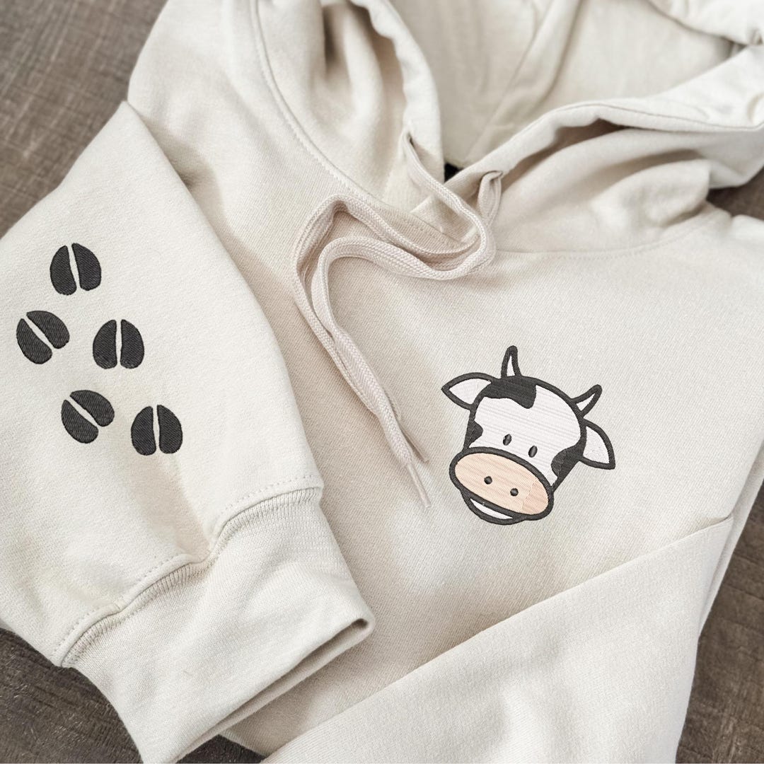 Black Cartoon Cow Print Men's Hoodie