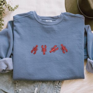 Embroidered Lobster Crewneck Sweatshirt: Pigment-Dyed Coastal Style image 3