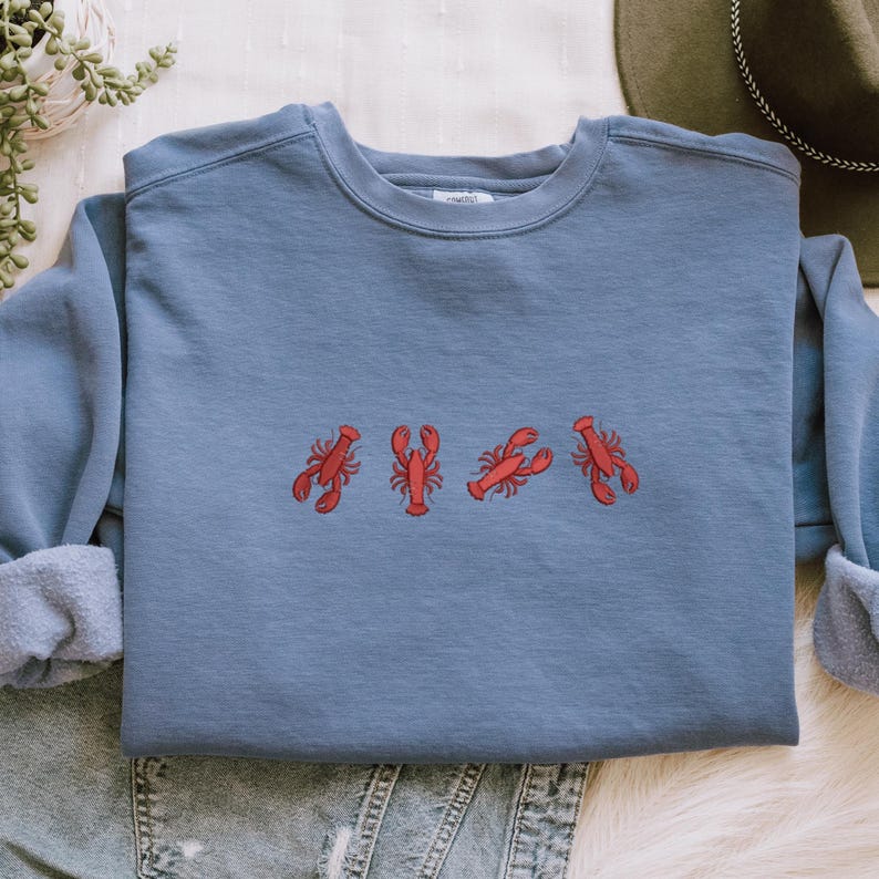 Embroidered Lobster Crewneck Sweatshirt: Pigment-Dyed Coastal Style image 3