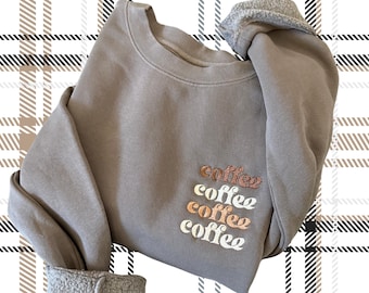 Embroidered Pigment Dyed Coffee Crewneck Sweatshirt